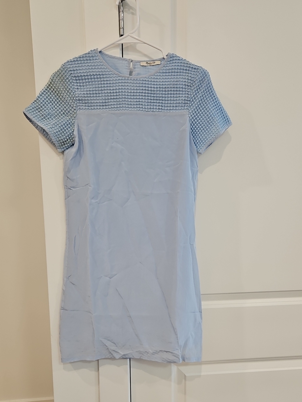 Madewell Light Blue Short-Sleeve Textured Yoke Dress